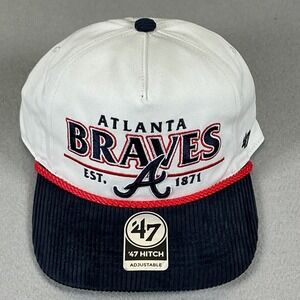 Atlanta Braves 47 Brand Hitch Snapback Hat White Navy Corduroy Rope MLB Cap NEW